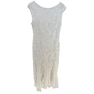 Onyx Nite Maxi Dress Womens 10 Ivory Floral Embroidery Godet Evening Gown Bridal